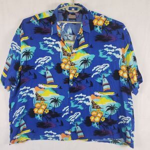 Ringo Sport Hawaiian Shirt Mens 4X Blue  Button Front Palm Trees Floral Vintage